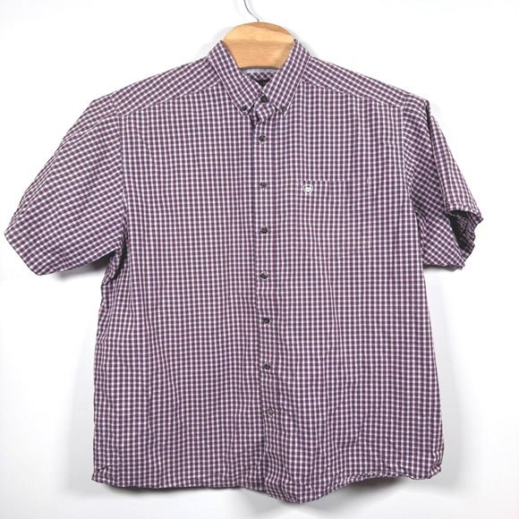 Ariat Pro Series Mens XXL Button Down Short Sleeve Gingham Check Shirt Red White - Picture 2 of 8
